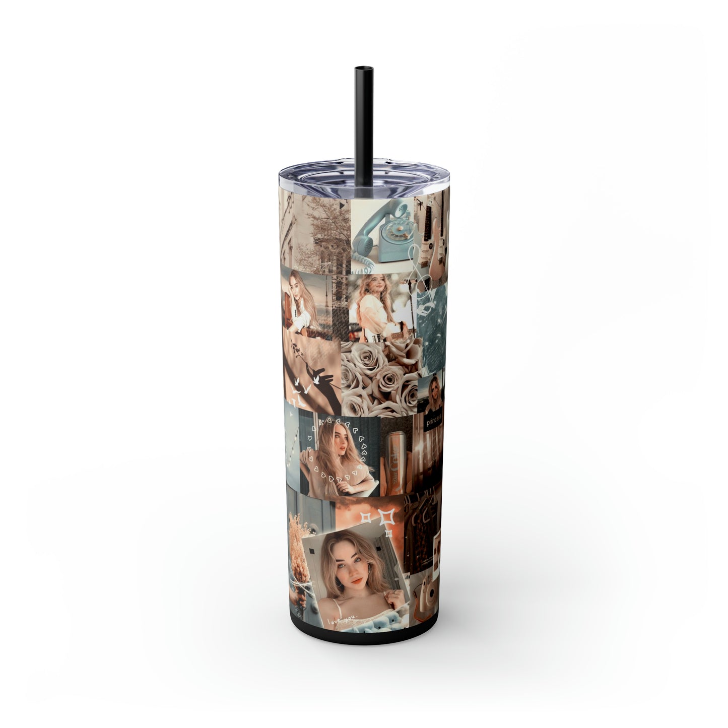 Sabrina Carpenter Peachy Princess Collage Skinny Tumbler with Straw