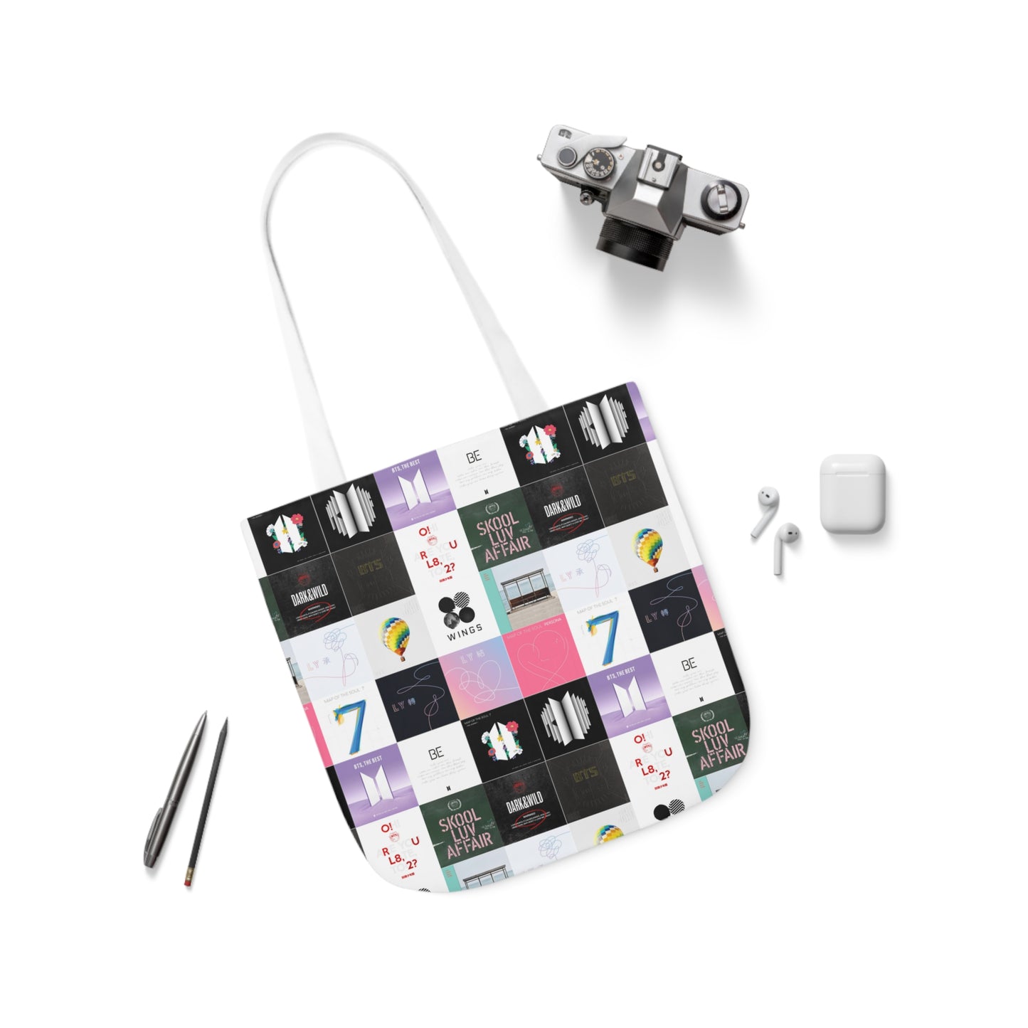 BTS Album Cover Art Collage Polyester Canvas Tote Bag