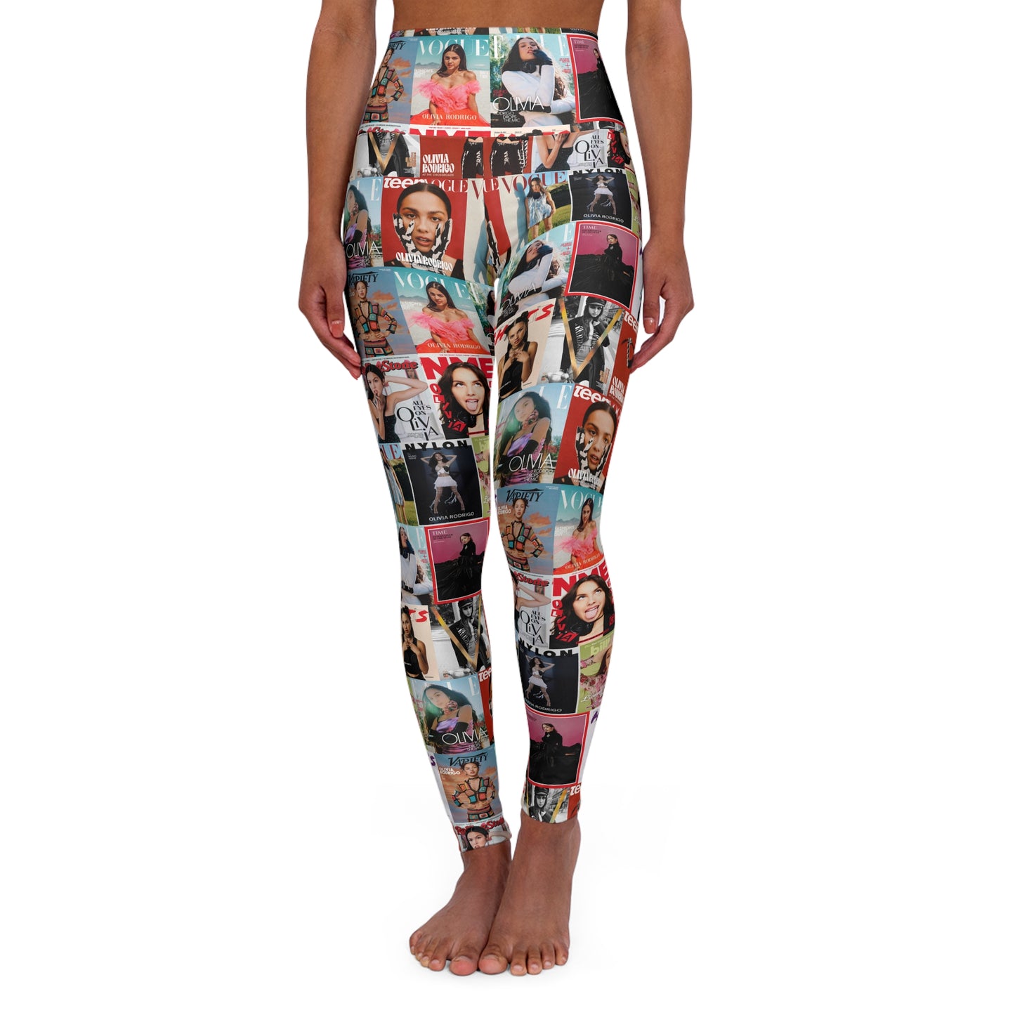 Olivia Rodrigo Magazine Cover Collage Pattern High Waisted Yoga Leggings