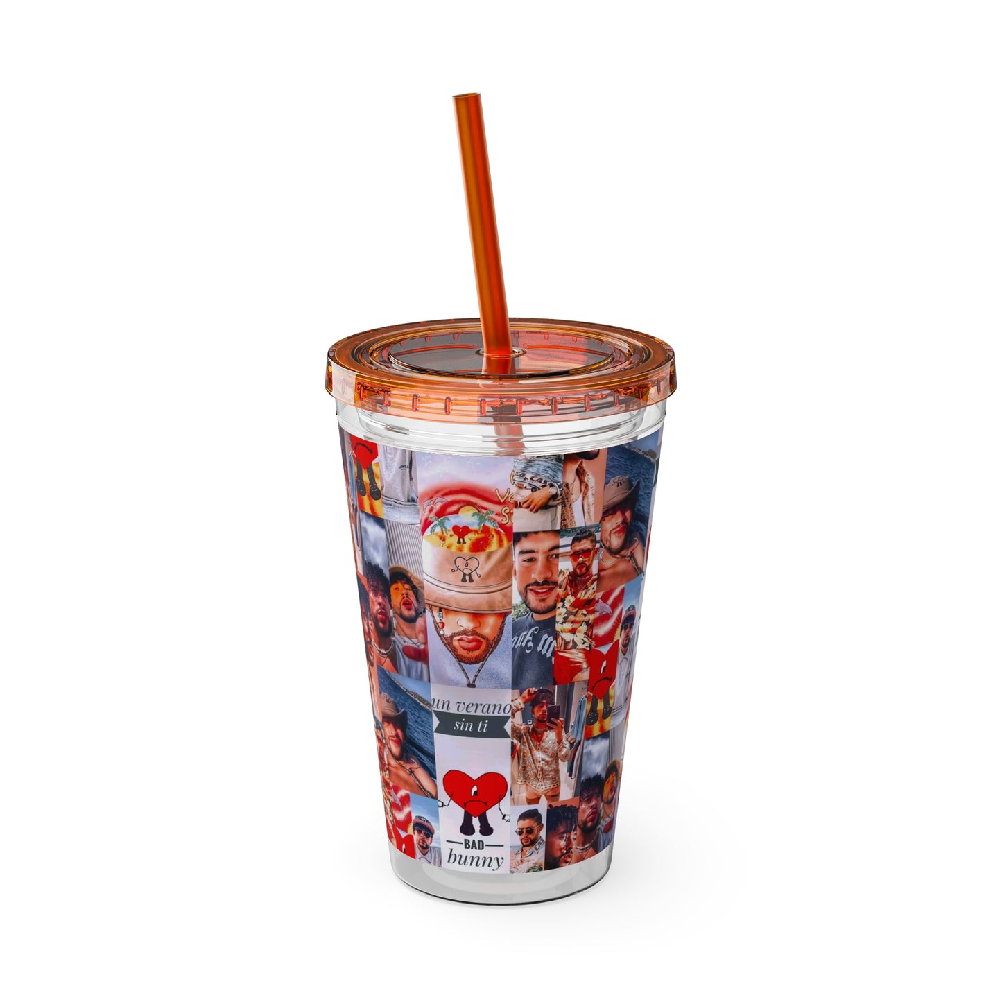 Bad Bunny Un Verano Sin Ti Photo Collage Sunsplash Tumbler with Straw