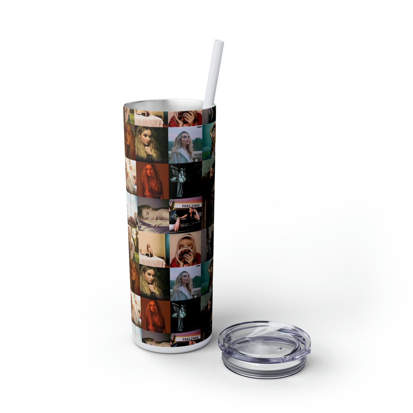 Sabrina Carpenter Album Cover Collage Skinny Tumbler with Straw