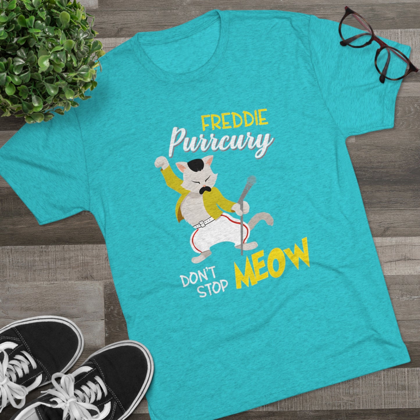 Queen Don't Stop Meow Freddie Purrcury Unisex Tri-Blend Crew Tee