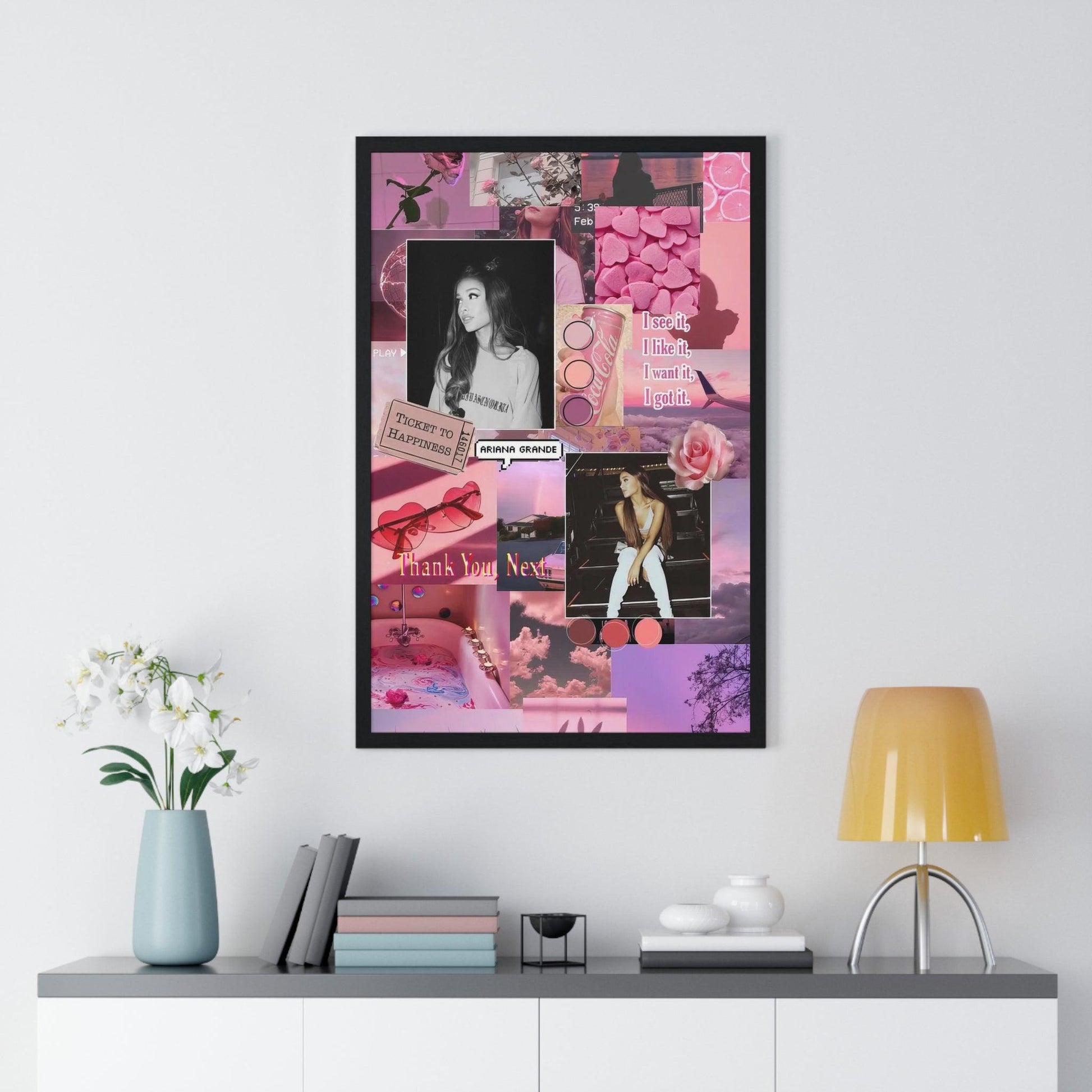 Ariana Grande Pink Aesthetic Collage Framed Print - Fandom Flair