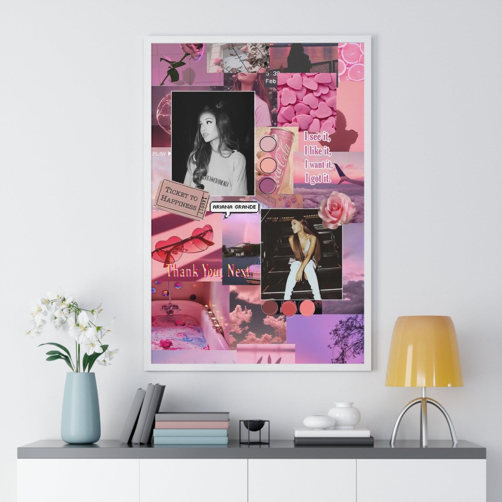 Ariana Grande Pink Aesthetic Collage Framed Print - Fandom Flair