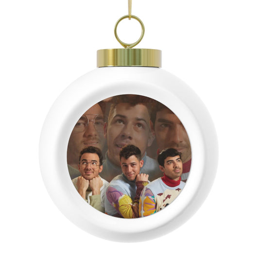 Jonas Brothers Ugly Sweater Photo Christmas Ball Ornament - Fandom Flair