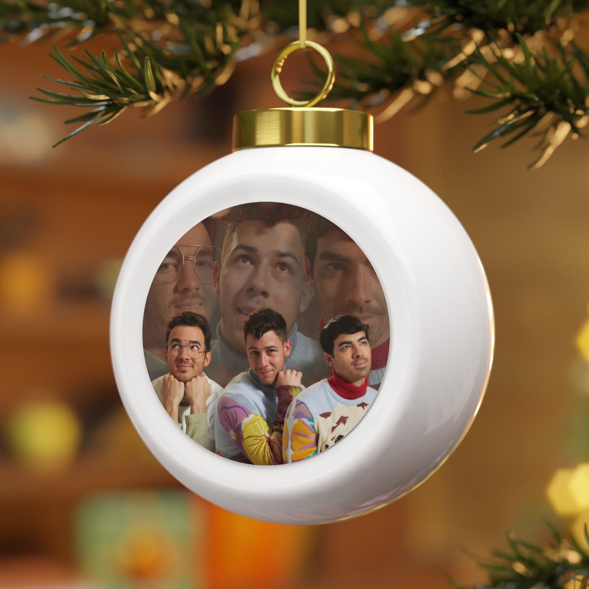 Jonas Brothers Ugly Sweater Photo Christmas Ball Ornament - Fandom Flair